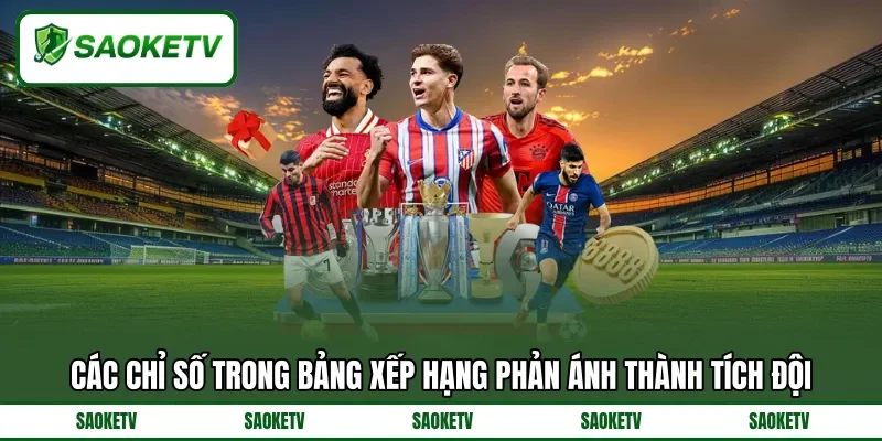 Các chỉ số trong bảng xếp hạng phản ánh thành tích đội Các chỉ số trong bảng xếp hạng phản ánh thành tích đội